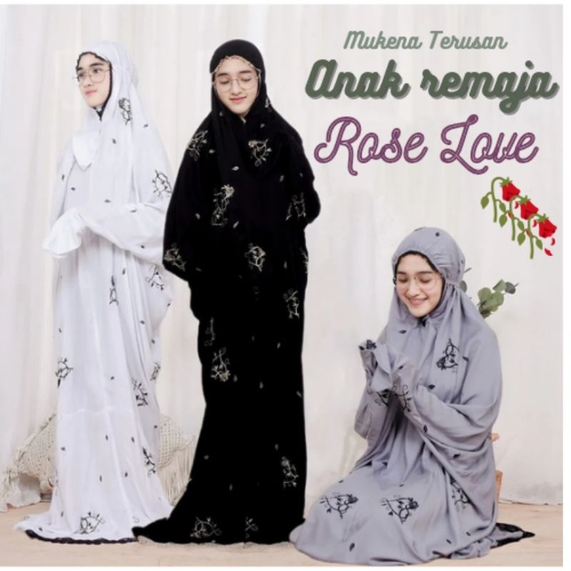 Mukena Terusan Anak Remaja Tanggung Bordir Rose Love
