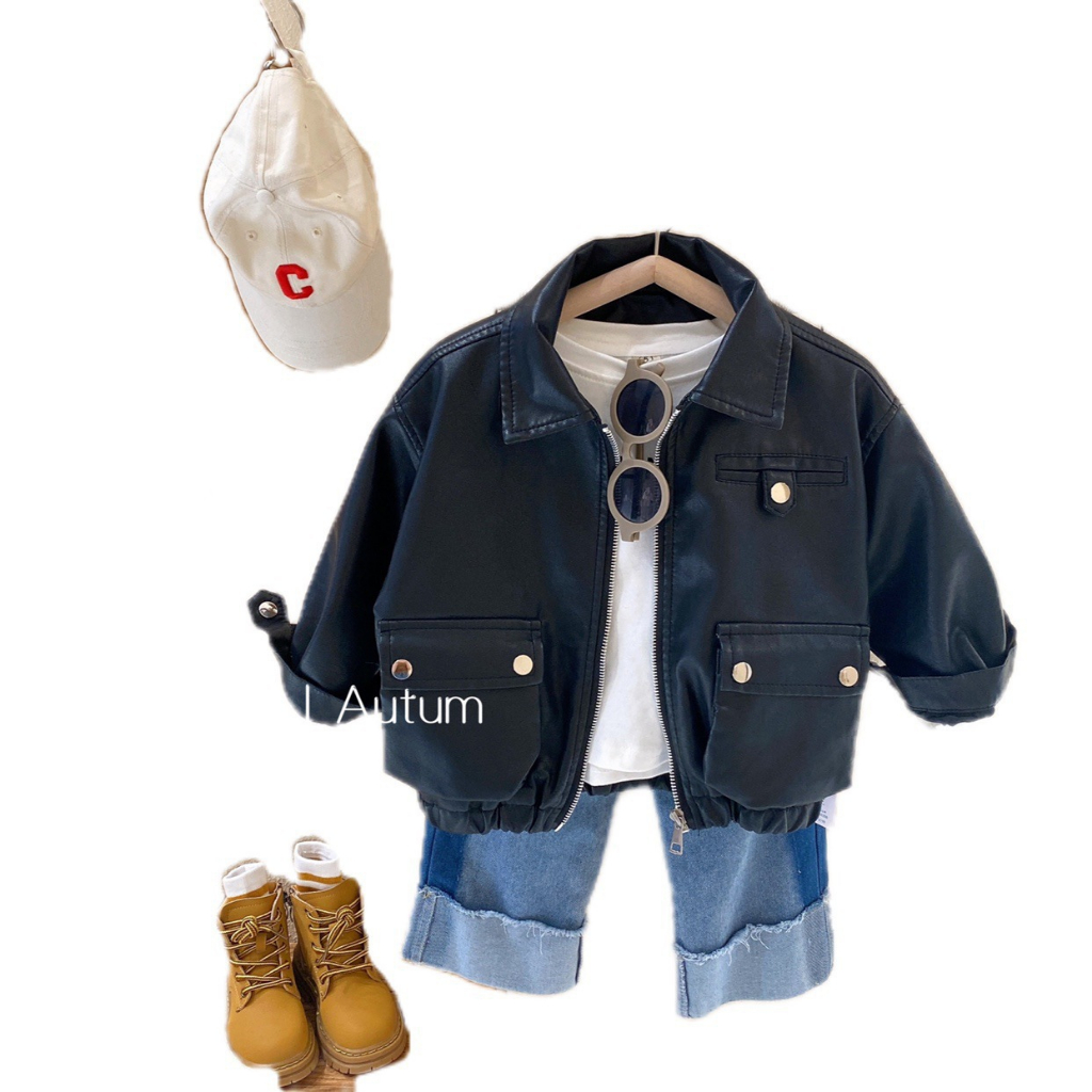 CACOA (1-9 Tahun) Jaket Baju Anak Perempuan atau Laki laki Kekinian Bahan Kulit Korean Style