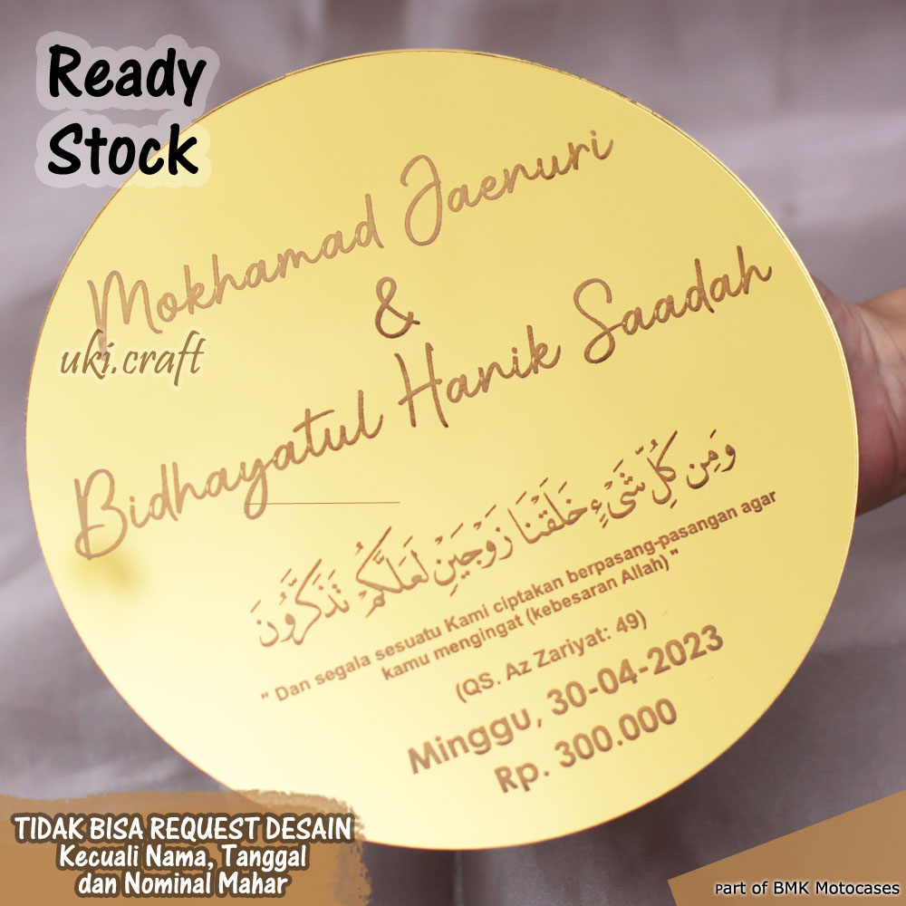 Bulat Nama Hiasan Box Mahar Bahan Akrilik Mirror Gold/Rosegold/Silver | Scrabbook | Kayu Grafir Nama