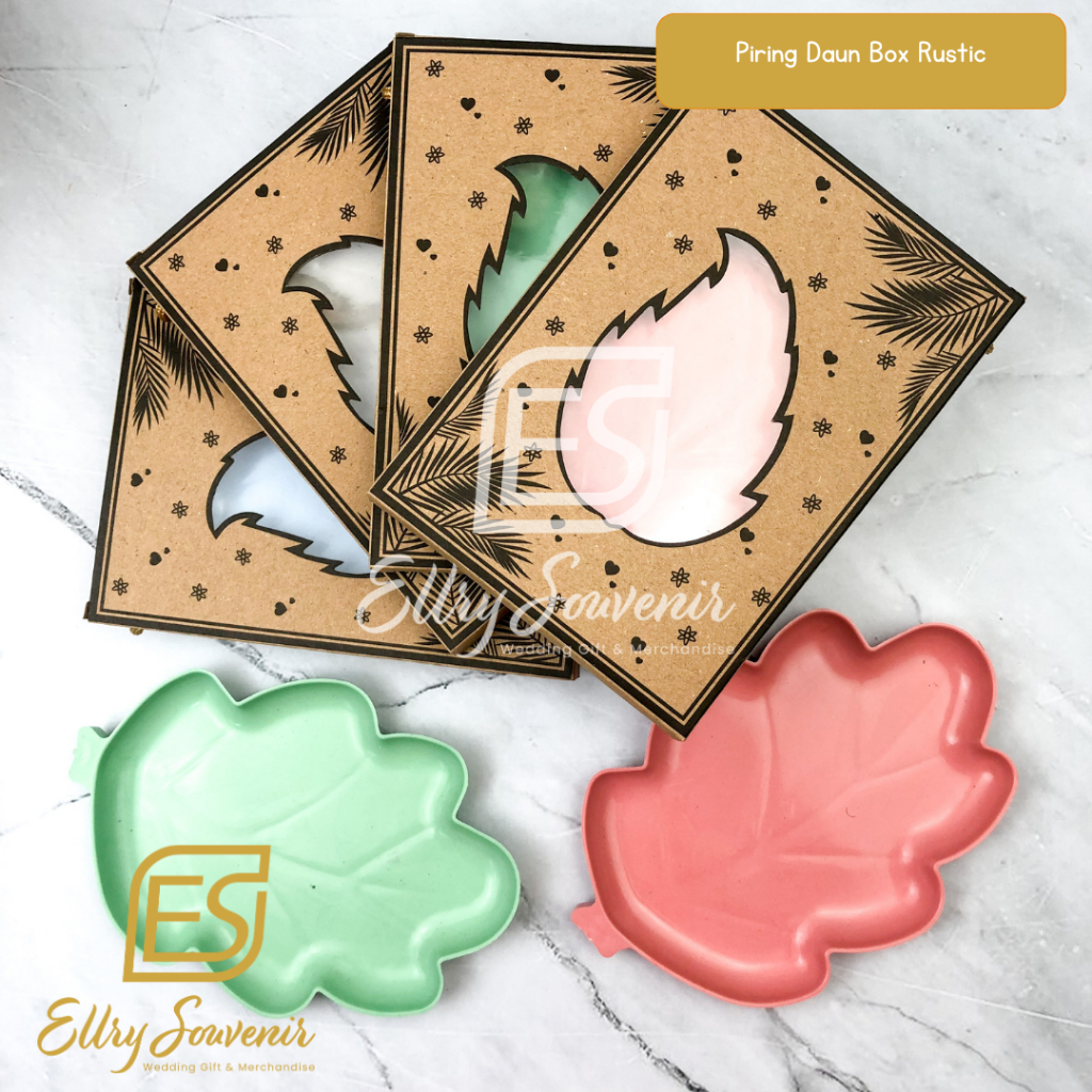 Souvenir Piring Daun Plastik Kemasan Box Rustic