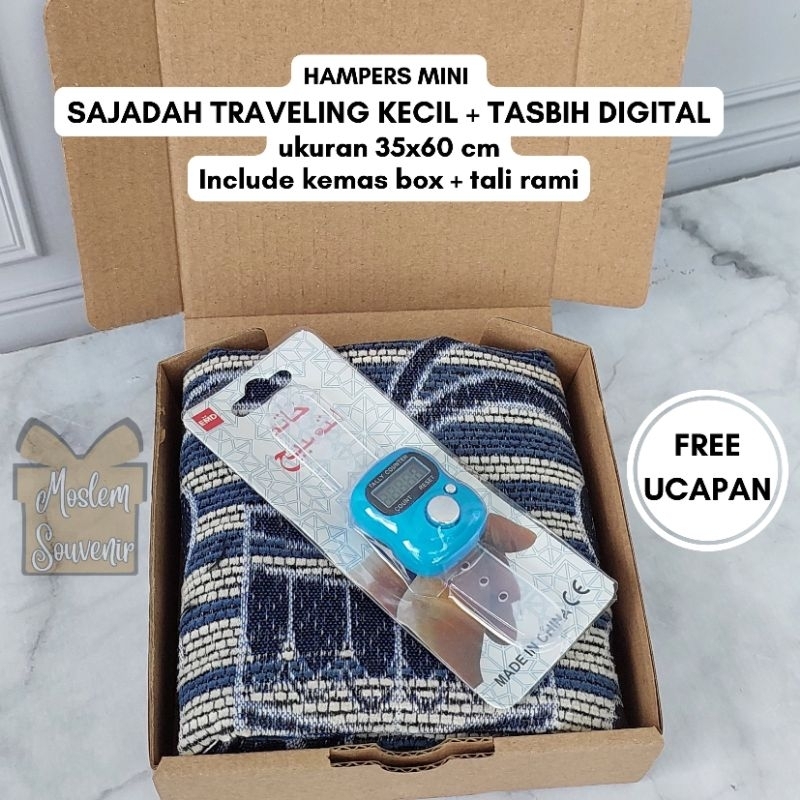 Souvenir Hampers Sajadah travel kecil + Tasbih terjangkau berkualitas umroh haji pernikahan tahlil p