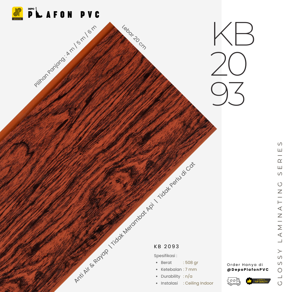 Glossy Laminating Series KB 2093 | Plafon PVC Glossy | Plafon Motif Kayu | PVC Laminate