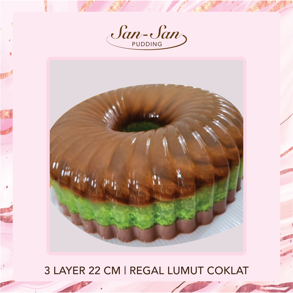 

[Sansan Pudding] Puding 3 Layer (size 22 cm) isi : Biskuit Regal, Lumut Pandan Asli Wangi, Coklat - Pudding Hampers