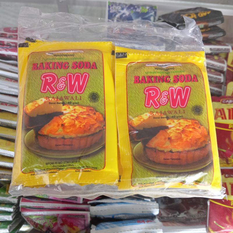 

Termurah Baking Soda / Soda Kue Kuning 5 sachet Pengembang makanan merk R&W 40 gr