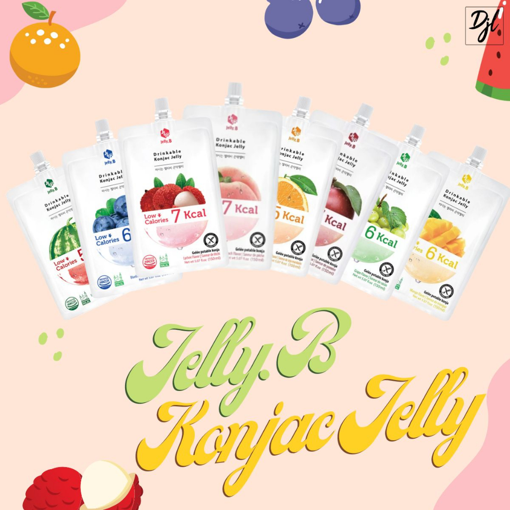 

Jelly.B Drinkable Konjac Jelly 150ml Minuman Jeli Import Sari Rasa Buah 1 Pouch Makanan Pudding Blueberry Food Grape Green Anggur Peach Orange Jeju Watermelon Mango Lychee Apel Strawberry Rendah Kalori