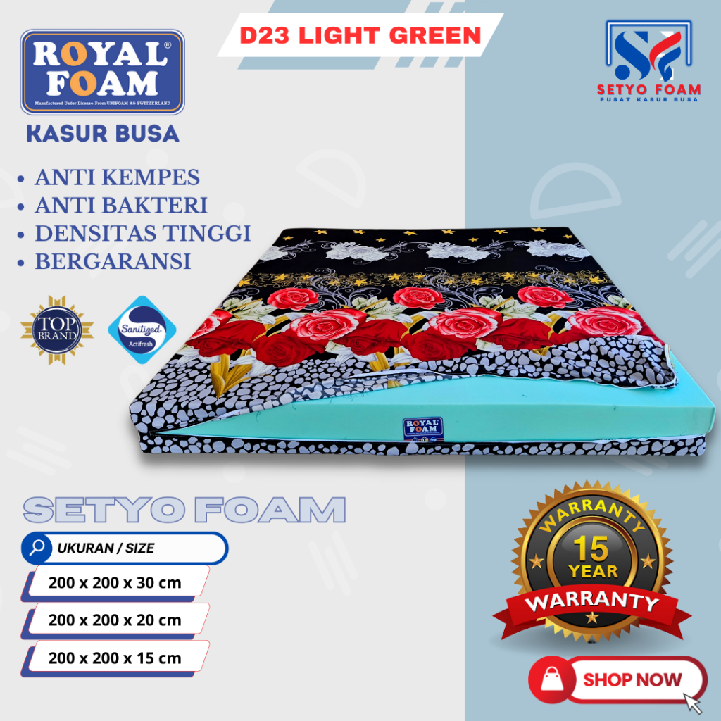 ROYAL FOAM Kasur Busa Density D23 Ukuran JUMBO 200x200 Tebal 30 ,Tebal 20 ,Tebal15 Garansi 15 tahun