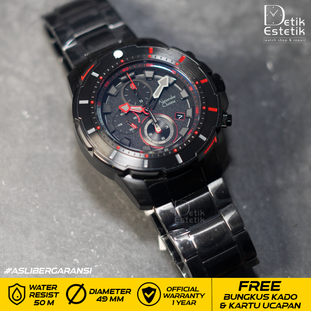 Jam Alexander Christie AC 6606 / AC6606 Chronograph Black Red Original