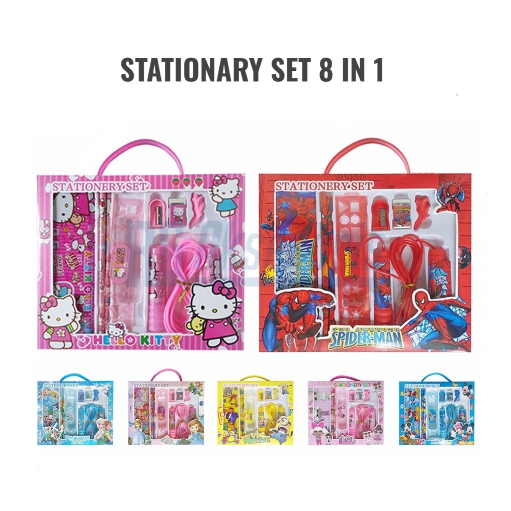 

Stationary Set 8in1 Study Set paket Alat Tulis Anak Pensil Penggaris Penghapus Serutan Tempat Pensil Tali Skipping Sekolah jumping rope lompat tali paket alat tulis anak lucu souvenir ulang tahun anak