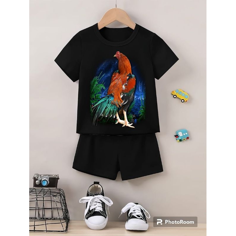 setelan anak cowok motif ayam bangkok 1 keren murah warna hitam