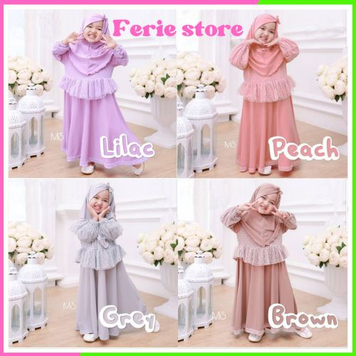 Baju Gamis Syari Bergo Lilac Anak Perempuan Cewek Umur 3 4 5 Tahun Murah Modern Trend Kekinian Terba
