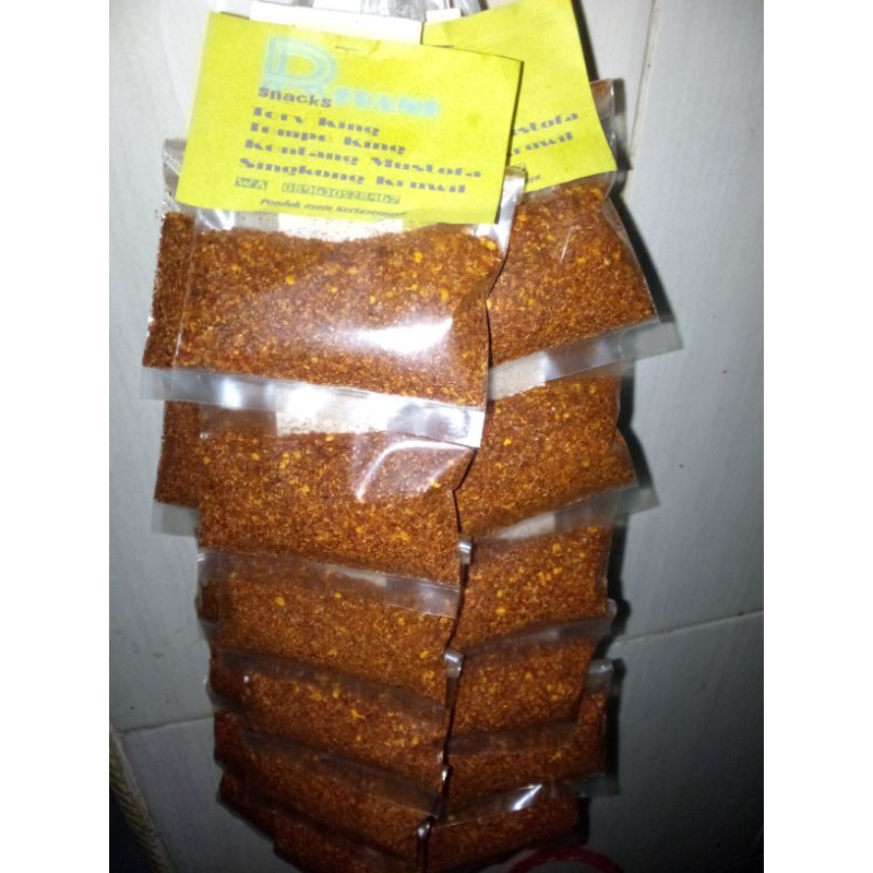 

Sambel terasi kering tabur (sambel bubuk) makRiyani 1 renceng 90g praktis