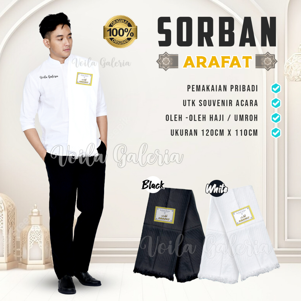 Surban Arafat Putih Polos - Sorban Kain Arab - Grosir Haji - Sorban Tenun Murah