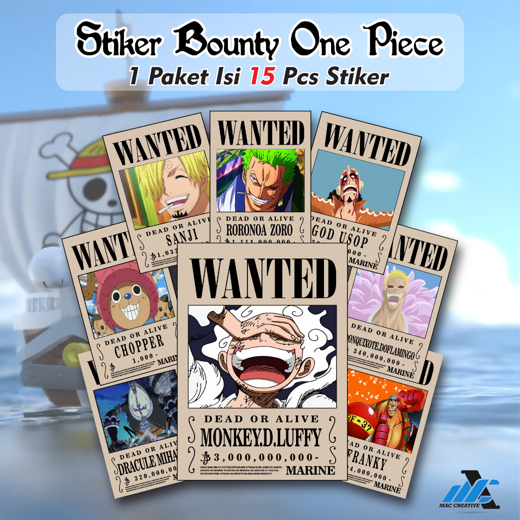 

Stiker Anime Bounty One Piece Wanted - Sticker Pack One Piece Isi 15 pcs - Kode SW