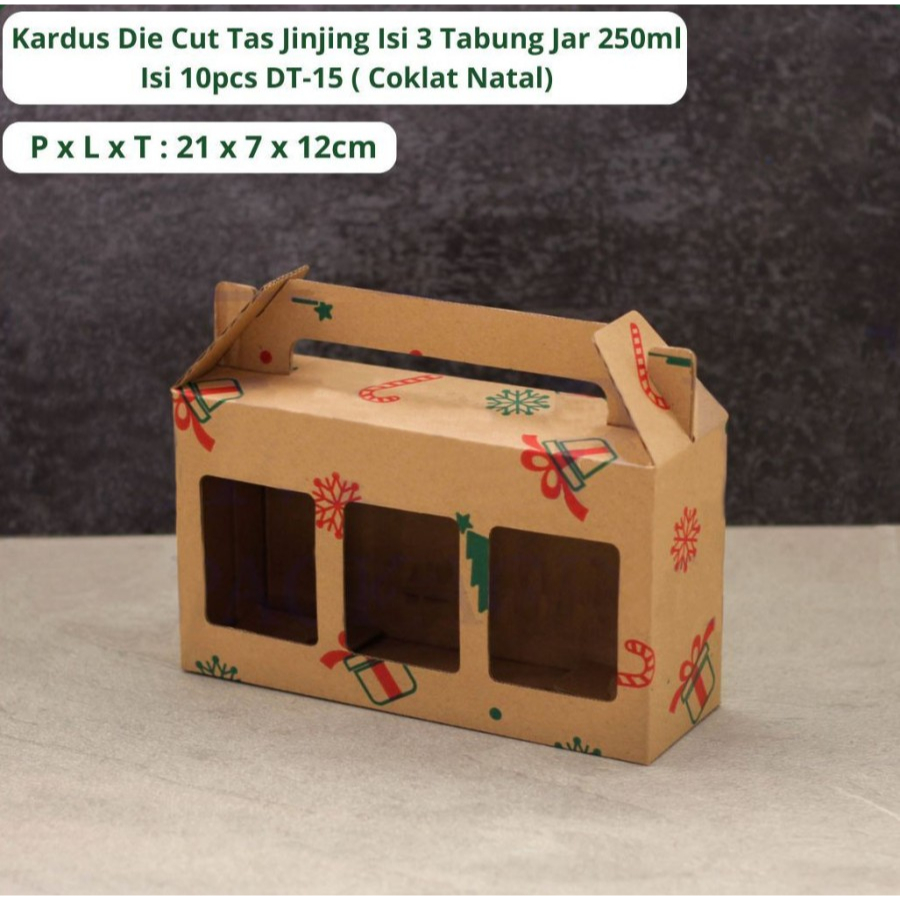

( 10 pcs ) Box Tenteng Toples Jar 250 ml Natal Isi 3 Kardus Jinjing Parcel Packaging Merry Christmas Ukuran 21 x 7 x 12 cm