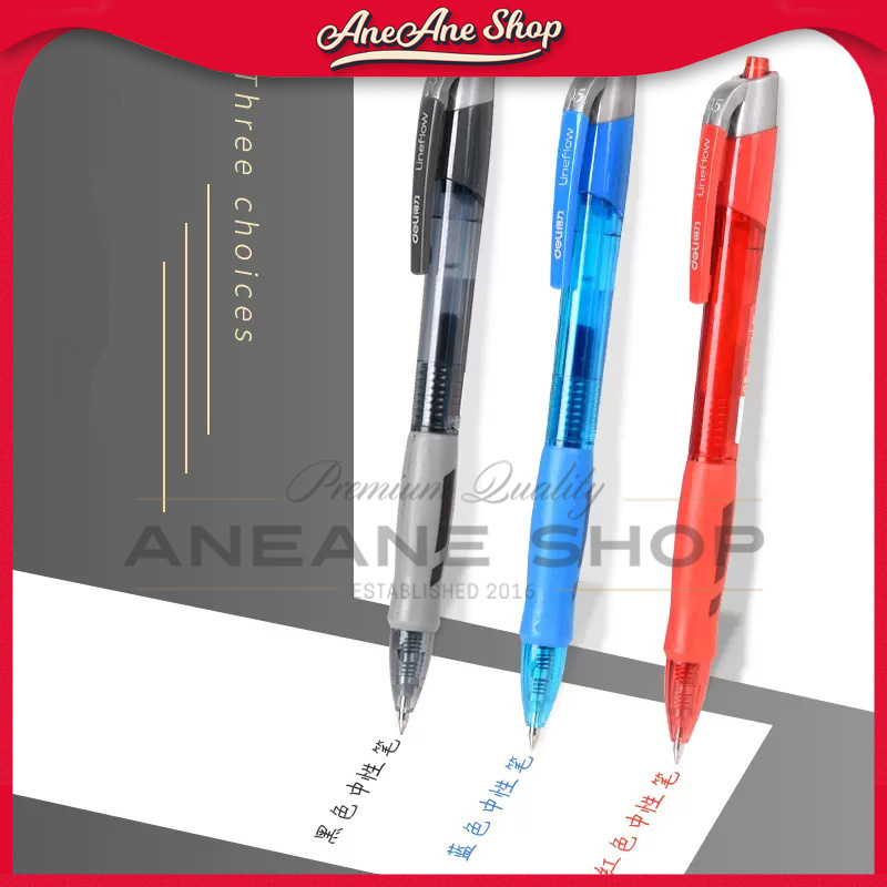 

Deli Pulpen Gel Tinta Halus Retracable 0.5mm Black/Red/Blue S08 line-flow