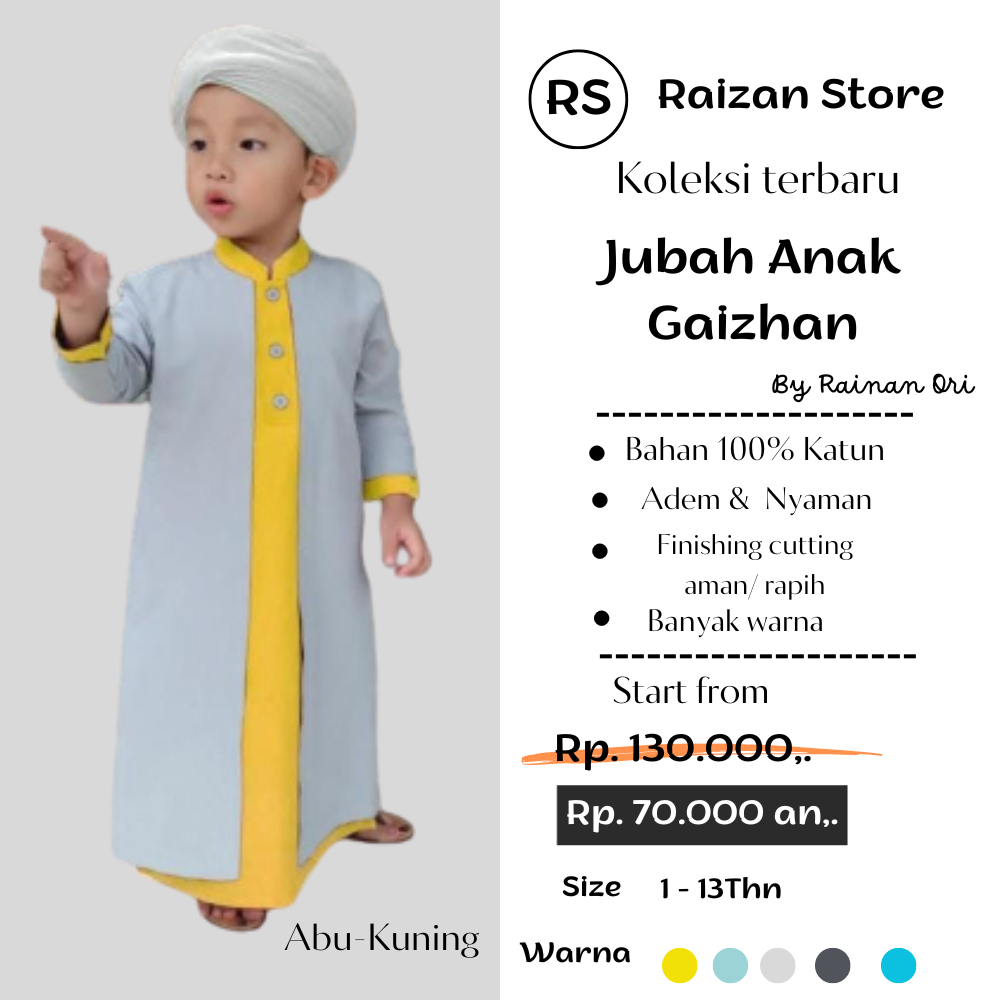 HOT JUBAH ANAK LAKI LAKI GAIZHAN BY RAINAN ORI / BAJU GAMIS ANAK LAKI LAKI 1-13 TAHUN TERBARU