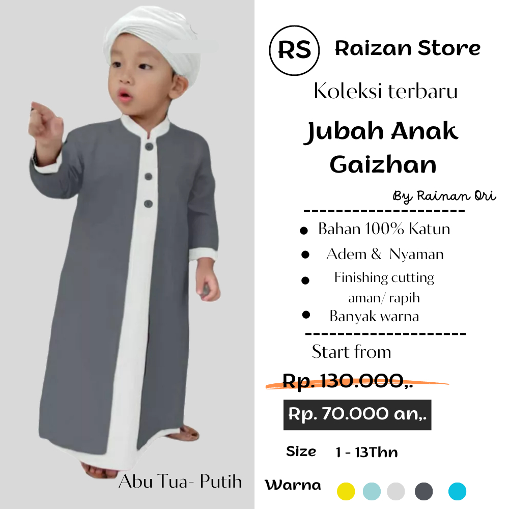 Paket Hemat Jubah Anak Laki Laki Gaizhan By Rainan Ori / Baju Gamis Anak Laki Laki 1-13 Tahun
