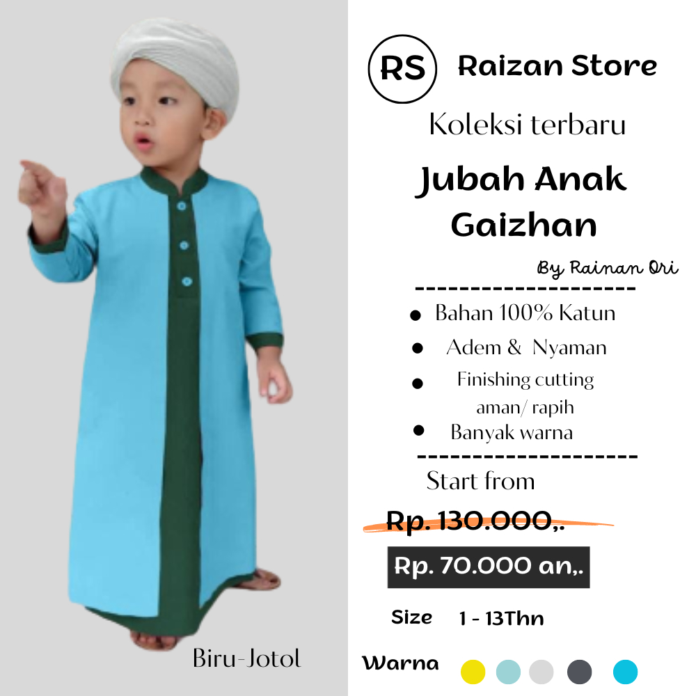 TERBARU JUBAH ANAK LAKI LAKI GAIZHAN BY RAINAN ORI / BAJU GAMIS ANAK LAKI LAKI 1-13 TAHUN TERBARU