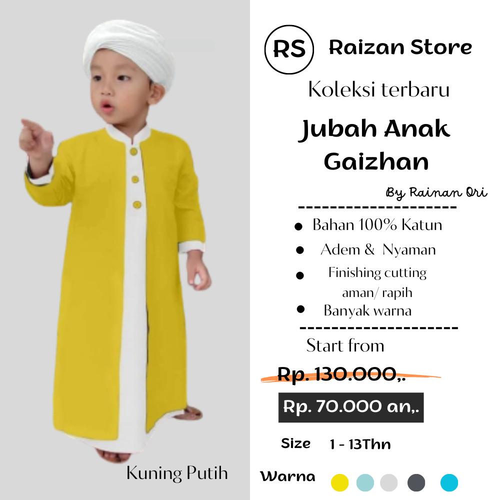 WAJIB PUNYA Jubah Anak Laki Laki Gaizhan By Rainan Ori / Baju Gamis Anak Laki Laki 1-13 Tahun