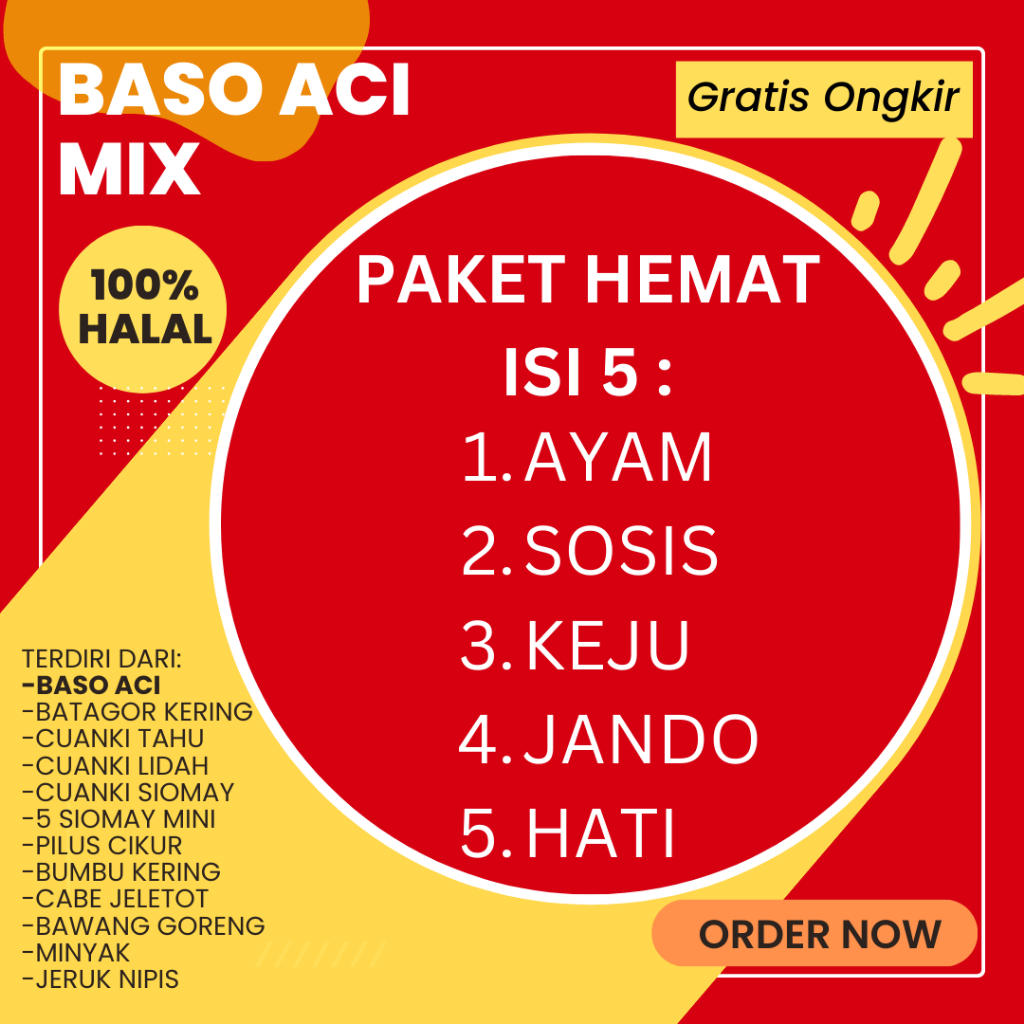 

Paket Baso Aci Mix (ISI 5 BUNGKUS CAMPUR) Cuanki Batagor Khas Pedas Jajanan Kekinian Fresh Home Made