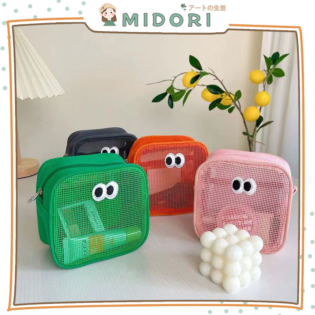 

[MIDORI] POUCH KOSMETIK JARING BIG EYES Storage Box Travel Kotak Pensil Aesthetic Tempat Pensil - F0215