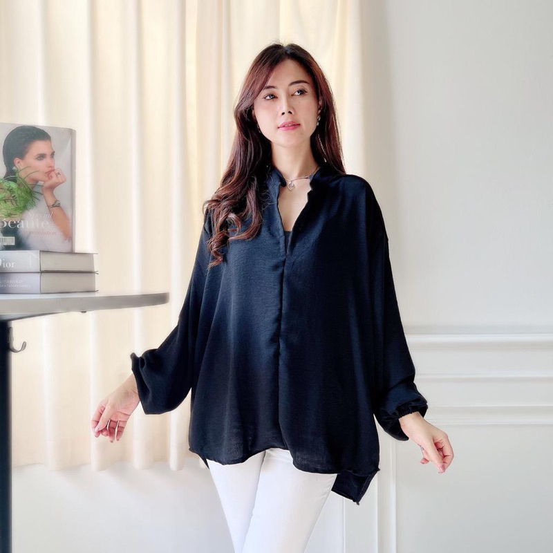 Blouse Wanita Korean Style Livia Blouse Bahan Kain Crinkle Airflow Premium Size M L XL XXL XXXL Atas