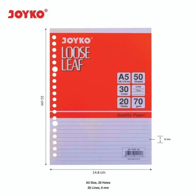 

Joyko Loose Leaf A5 7020/ Isi Kertas Binder isi 50 lembar