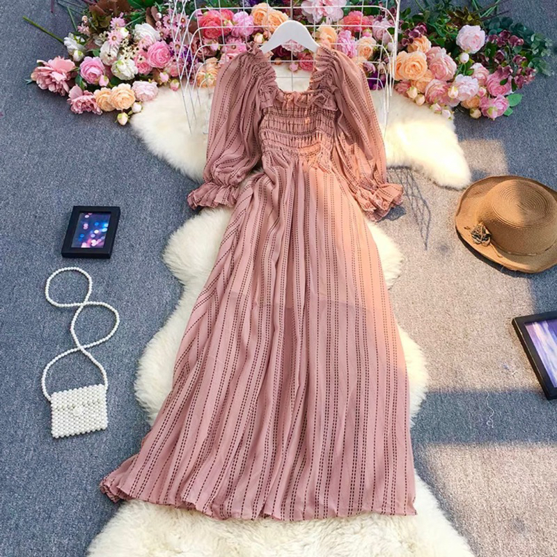 Barru Dress Korean Simple Classy Elegant Sweet Street Dinner Party Casuak Hijab Mustard Pink Black M