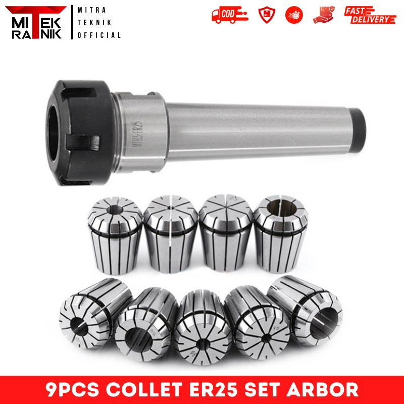 9 Pcs Collet ER25 Set Arbor Taper Shank MT2 MT3 MT4 Collet Chuck Drill