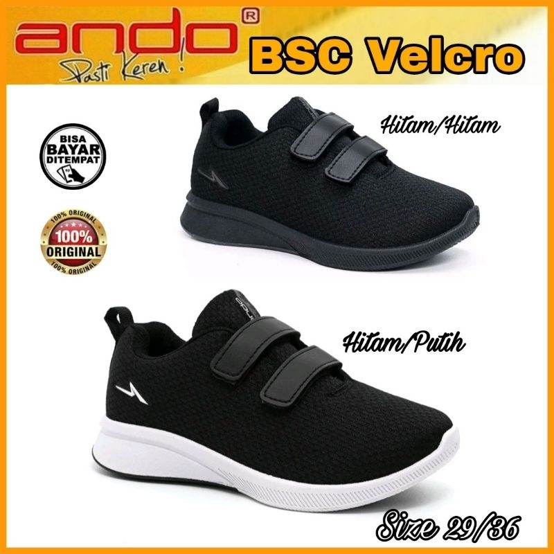 ANDO Sepatu Anak Sekolah Cewek Cowok Kecil Tanggung Tempel Prepet Tanpa Tali Hitam Putih Kekinian Be