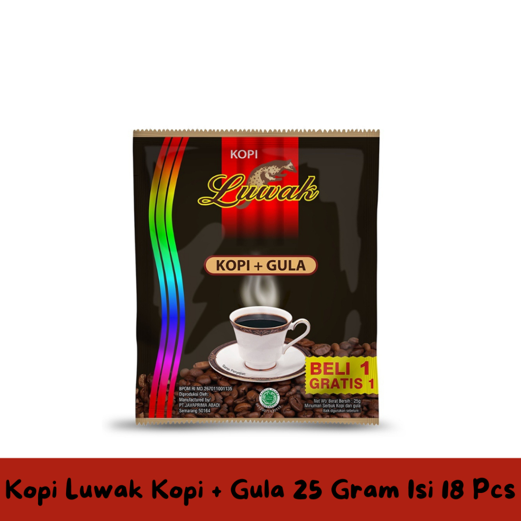 

Kopi Luwak Kopi + Gula Kopi Kemasan Saset 10 GRATIS 8 Isi 25 gram