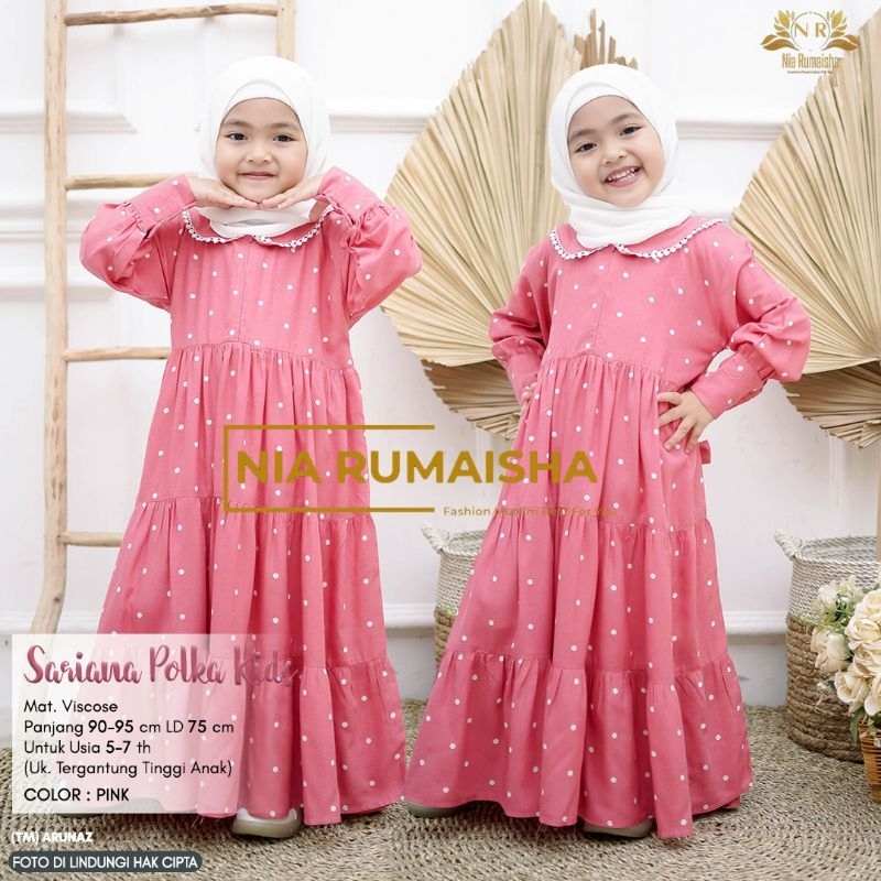 Sariana Kids Ori by Nia Rumaisha | Gamis Anak Polkadot Bahan Rayon - Baju Lebaran Ngaji Anak Cantik