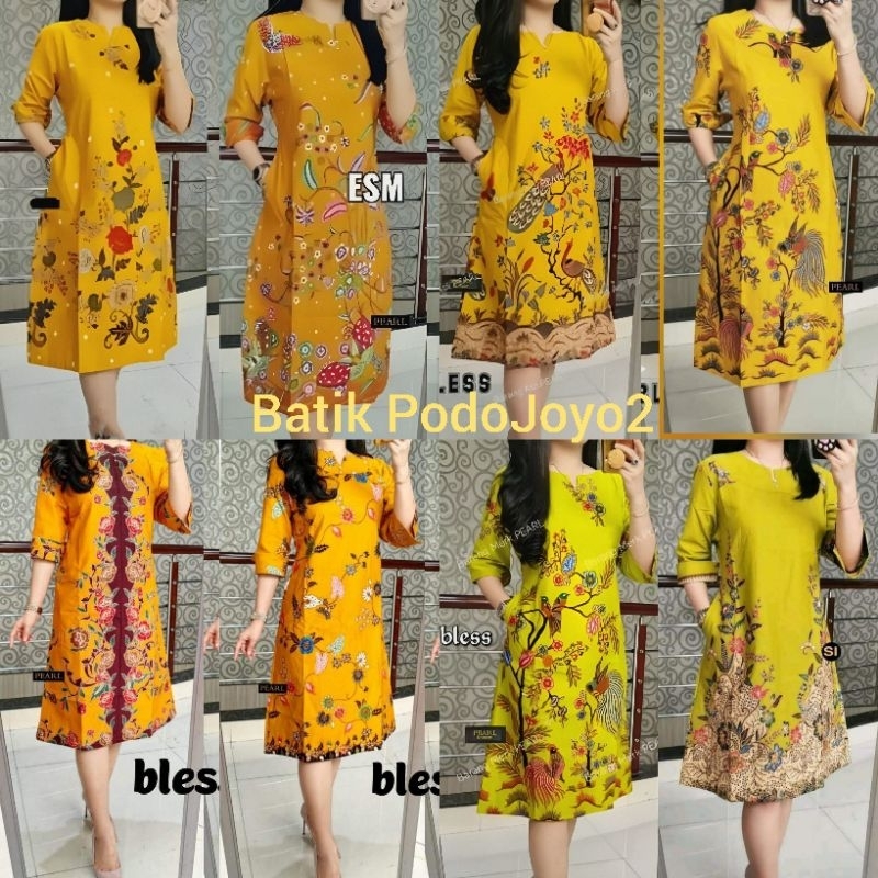 DRESS BATIK WANITA MODERN WARNA LIME  WARNA LEMON WARNA ORENS WARNA KUNING