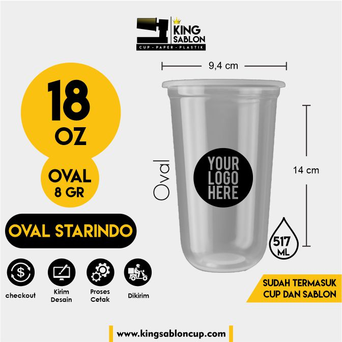 sablon cup 18oz oval 8gr sablon gelas cup