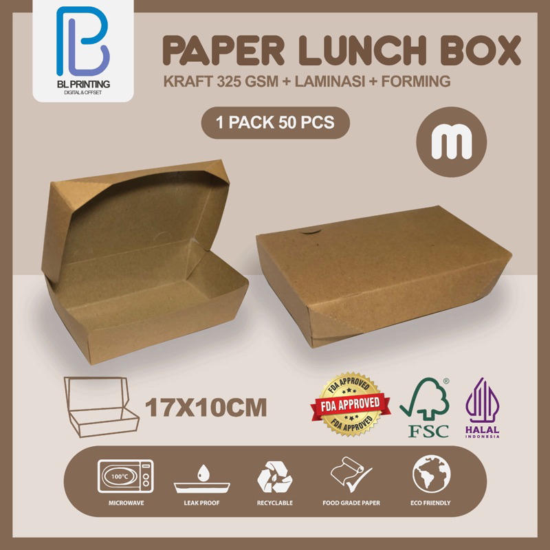PAPER LUNCH BOX SIZE M KRAFT 325 GSM + LAMINASI + FORMING