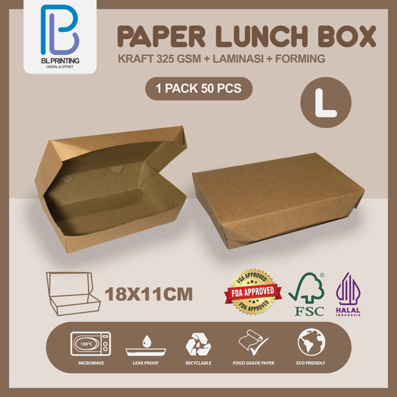 PAPER LUNCH BOX SIZE L KRAFT 325 GSM + LAMINASI + FORMING