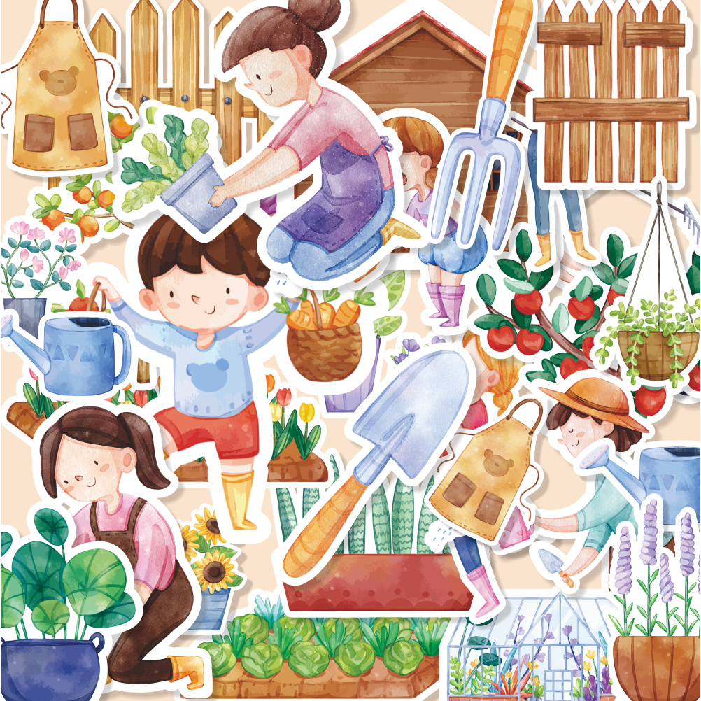 

Label stiker random/ stiker GARDENING-watercolor/stiker kartun lucu/random/murah/stiker satuan/murah/random