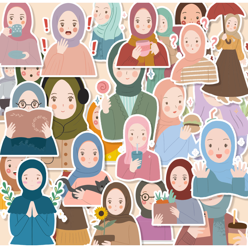 

( 20 pcs ) HIJAB-cute/stiker kartun lucu/random/murah/stiker satuan/murah/random/stiker satuan