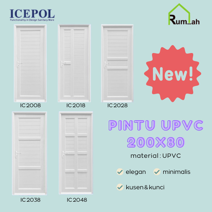 PINTU UPVC 200X80 PUTIH / PINTU KAMAR MANDI WC KAMAR TIDUR ICEPOL