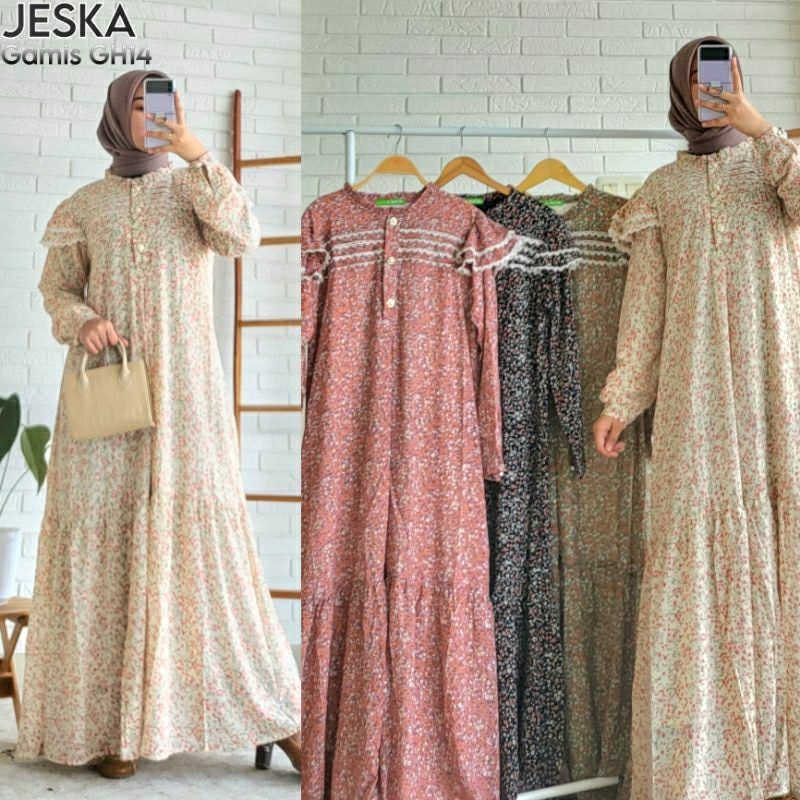 Gamis Floral - GAMIS FASHION CERUTI MOTIF BUNGA KECIL +FULL FURING (BUSUI FRIENDLY)
