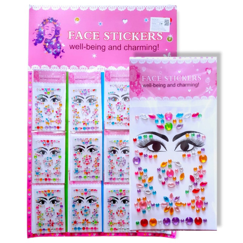 1 LEMBAR 20 PCS FACE CEYSTAL STIKER / 1 LEMBAR STIKER WAJAH BESAR 12 PCS / stiker wajah ceystal