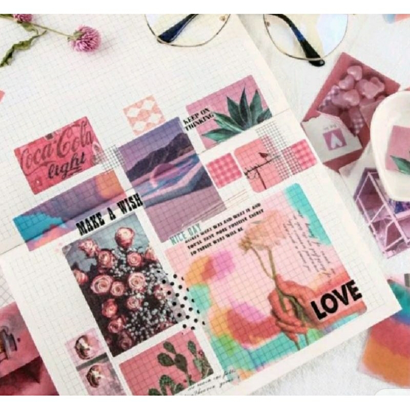 

Stiker Art Paper plastik, semi transparan nuansa warna Pink