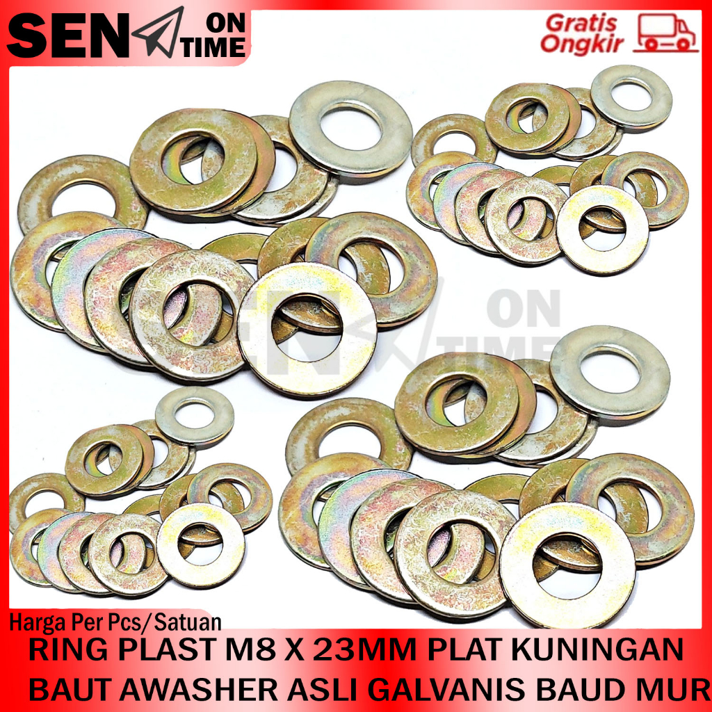 RING PLAT M8 x 22MM KUNINGAN ASLI GALVANIS PELAT WASHER GALPANIS GALVANIZ PASANGAN BAUD MUR WASSER F