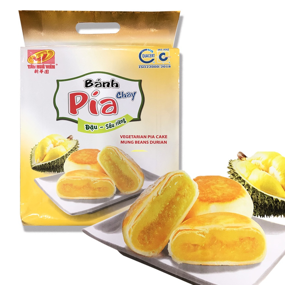 

Banh Pia Chay Pie Pia Cake Mung Beans Pandan Durian Liu Sha Vietnam Tan Hue Vien 100% Original - Netto 480g