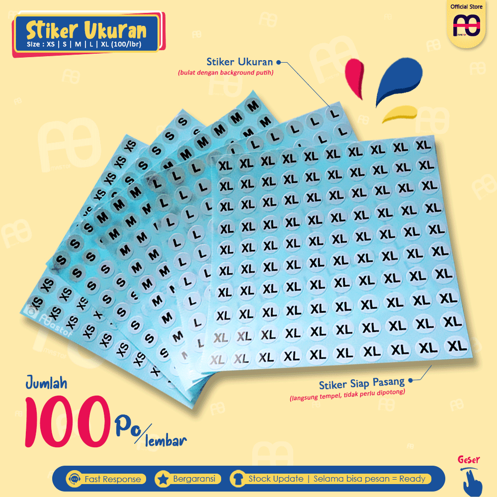 

Mastof Stiker Ukuran Baju / Tempelan Label Baju Sticker Size XS | S | M | L | XL 100 pcs