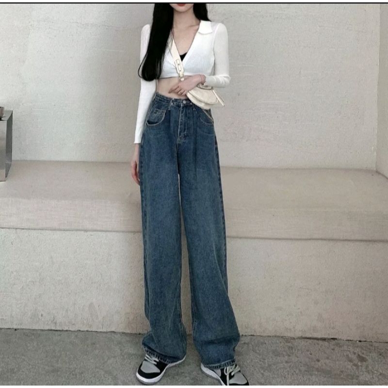 Celana Jeans wanita hight waist style korea