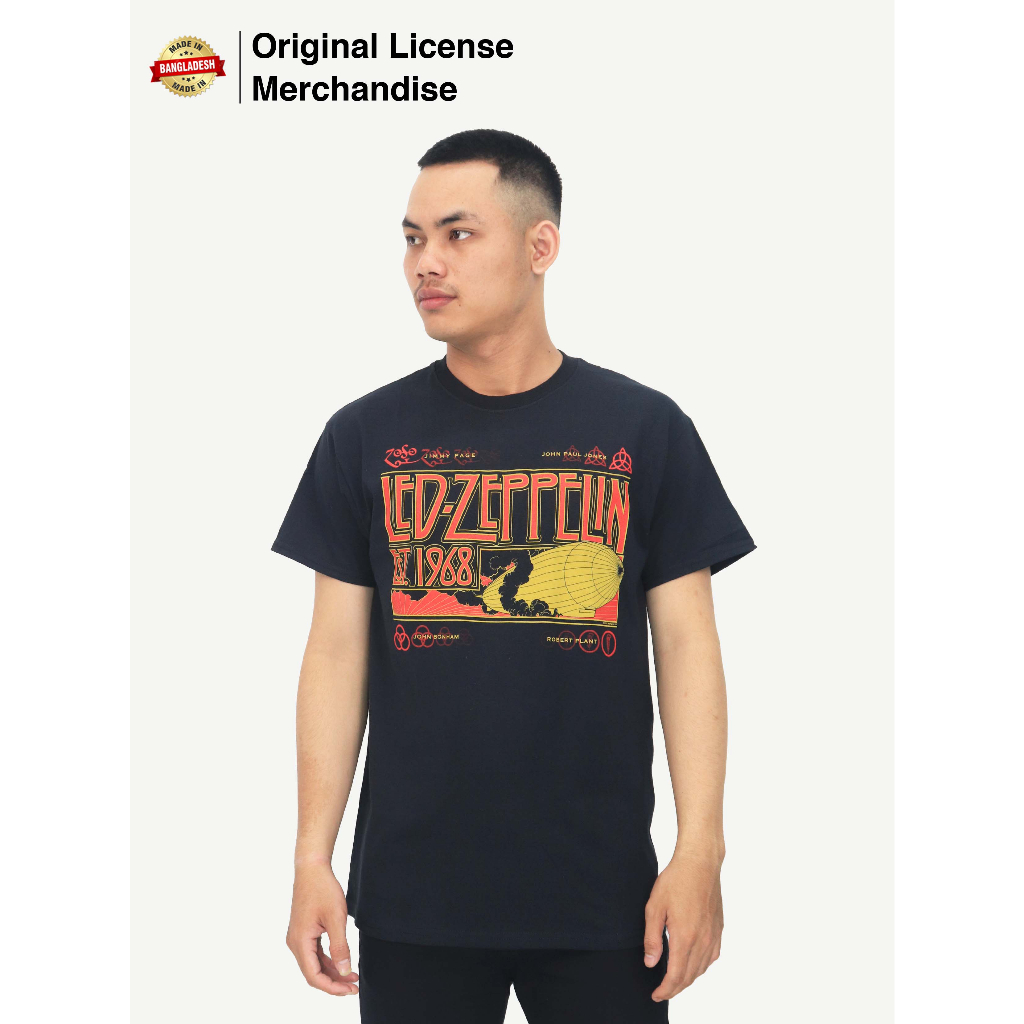 Kaos Baju Hitam Pendek Dewasa Pria Premium Motif Sablon Band Musik LED ZEPPELIN Original Zeppelin & 