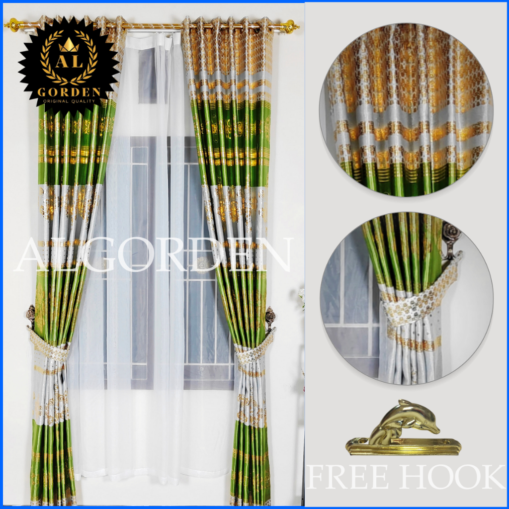 Gorden Jendela Pintu Mewah Elegan Terbaru Bahan Tebal Halus Hijau Coklat Merah Putih Gold