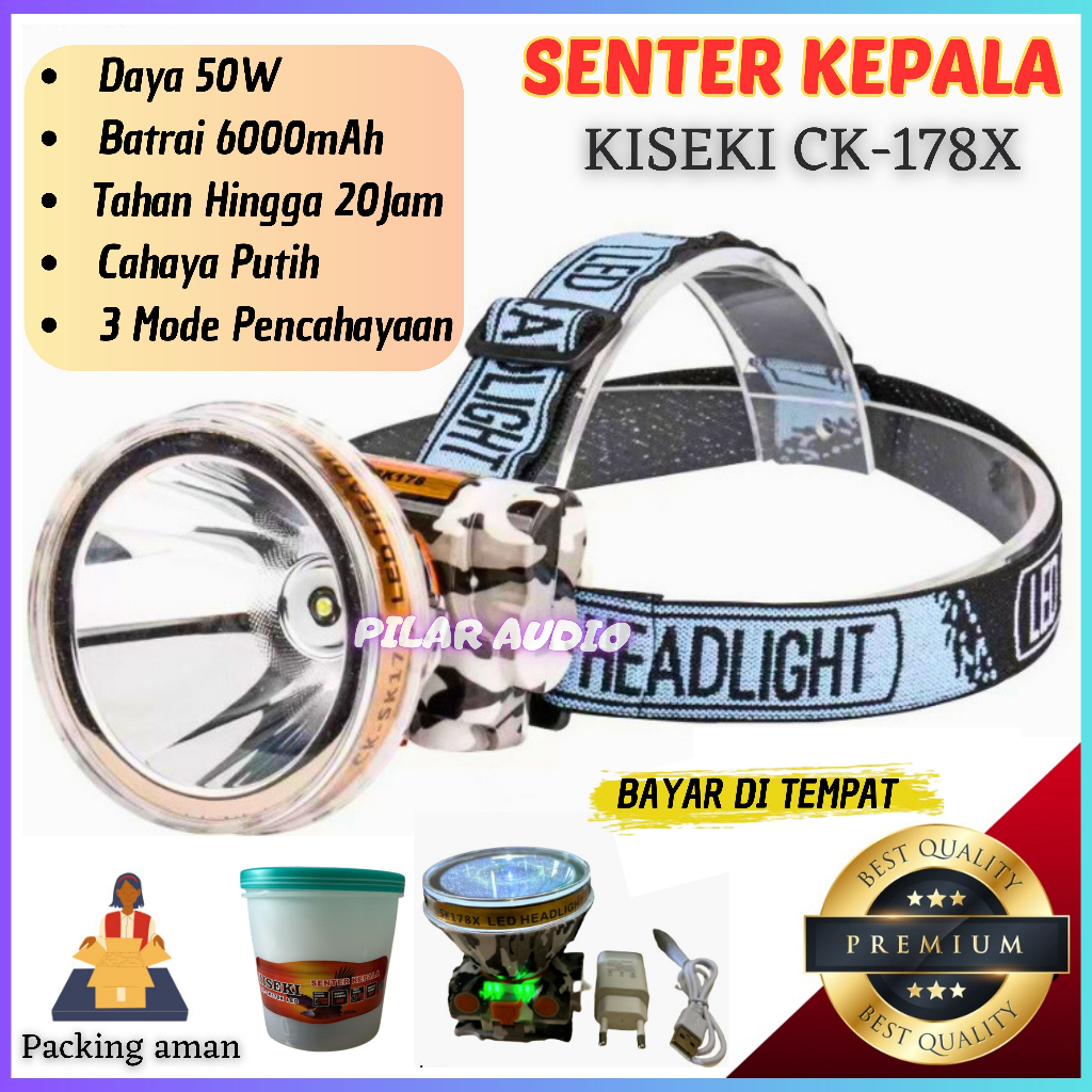 Kiseki Senter Kepala CK-SK178X 50W Super Terang | Headlamp Outdoor 50watt | HEADLAMP Senter Kepala L
