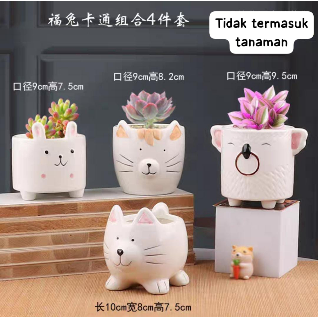 Pot Animal Keramik Putih Glossy